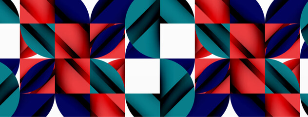 Poster - Circle, square and flower petal geometric background. Round shapes composition for wallpaper, banner, background or landing