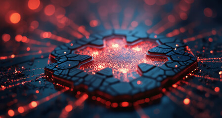 Poster - a detailed view of a red and blue circuit board, showcasing intricate electronic components intercon