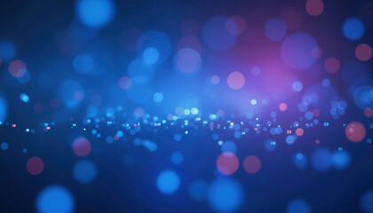 Poster - Colorful Bokeh Financial Background: Digital abstract background with multicolored bokeh lights scattered randomly across a dark blue background, creating a tech-inspired, financial ambiance.
