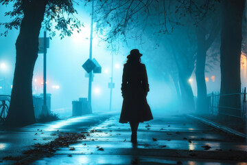 Mysterious Silhouette: A Haunting Female Figure. Mysterious woman. Mystery woman in fog silhouette. generative AI