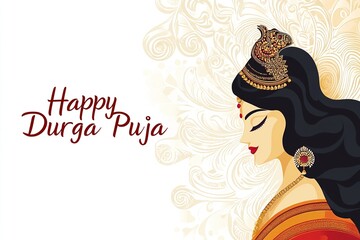 Wall Mural - Happy Durga Puja, Navratri festival of India with hindi calligraphy poster,card background.