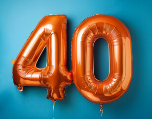 Poster -  A large orange balloon shaped as the number 40, set against a blue background, reflecti_1(133)