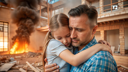 Wall Mural - Father and daughter hugging in the kitchen. The concept of family values.