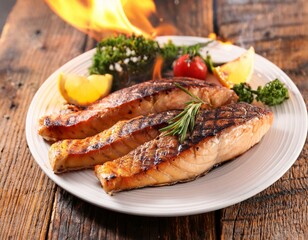 grilled salmon steak with vegetables