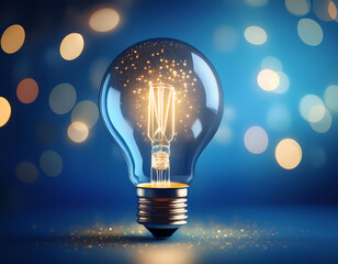 Poster -  A light bulb with a bokeh effect on a blue background, representing creativity and innovati_1(158)