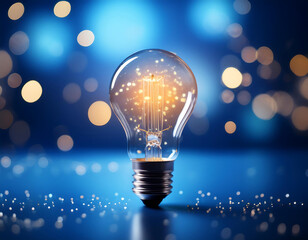 Poster -  A light bulb with a bokeh effect on a blue background, representing creativity and innovati_1(159)