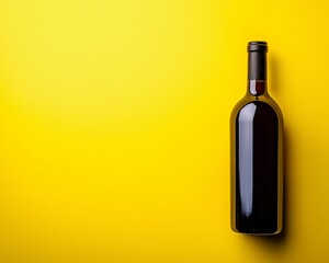 Wine Bottle Silhouette on Yellow Background Minimalist Composition with Copy Space Bottle Mockup