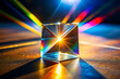 © Butsarakham - A cube of glass is illuminated by the sun, creating a beautiful rainbow effect. Concept of wonder and awe at the natural beauty of light and color