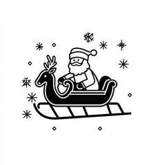 Simplified line art of Santa in his sleigh with reindeer, professional logo design on white.