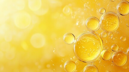 Poster - bubbles float in golden liquid, creating a vibrant texture with a warm and inviting atmosphere in a 