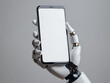 © zphoto83 - A futuristic robotic hand grips a smartphone with a blank screen, showcasing advancements in robotics and technology, emphasizing innovation in AI design