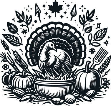 Monochrome Cosmonaut Thanksgiving Logo Icon For Emblems, Badges And Levels Vector Illustration