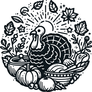 Monochrome Cosmonaut Thanksgiving Logo Icon For Emblems, Badges And Levels Vector Illustration
