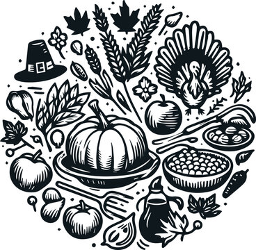 Monochrome Cosmonaut Thanksgiving Logo Icon For Emblems, Badges And Levels Vector Illustration