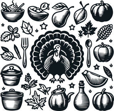 Monochrome Cosmonaut Thanksgiving Logo Icon For Emblems, Badges And Levels Vector Illustration
