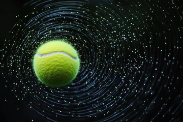 Tennis Ball Suspended in Motion Blur and Sparkling Lights