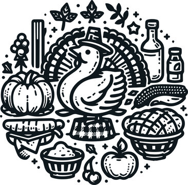 Monochrome Cosmonaut Thanksgiving Logo Icon For Emblems, Badges And Levels Vector Illustration