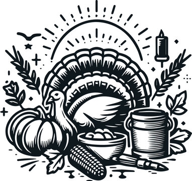 Monochrome Cosmonaut Thanksgiving Logo Icon For Emblems, Badges And Levels Vector Illustration