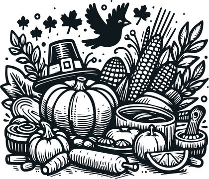 Monochrome Cosmonaut Thanksgiving Logo Icon For Emblems, Badges And Levels Vector Illustration