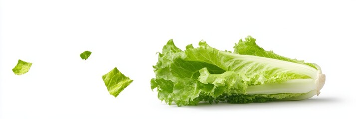 Poster - A single head of fresh, crisp lettuce isolated on a white background. The lettuce is green and vibrant, with leaves that are tightly packed together. The image is perfect for use in advertising, packa