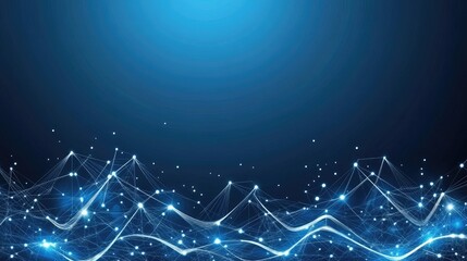 Poster - an immersive digital network showcases glowing connections and particles against a dark blue backdro