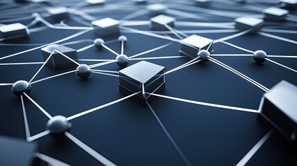 Poster - an immersive digital network showcases glowing connections and particles against a dark blue backdro
