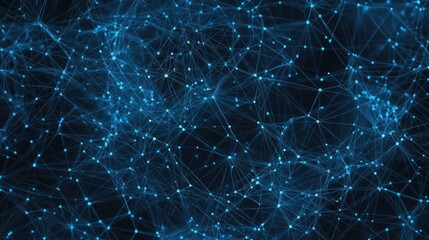 Poster - an immersive digital network showcases glowing connections and particles against a dark blue backdro