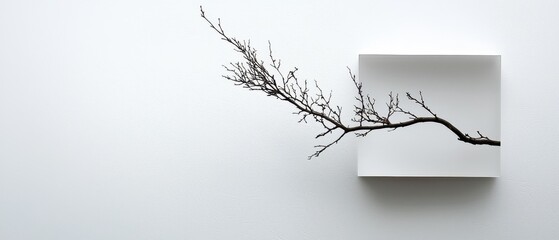 Canvas Print - Minimalist Monochrome Nature Artwork: Bare Branch Against White Background