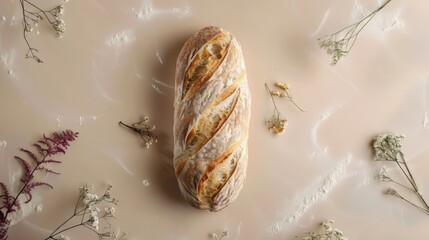 a ciabatta loaf on an isolated light beige background