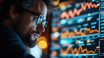 A close-up of a financial analyst reviewing stock market data on a computer screen