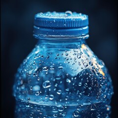 Poster - A close-up of water droplets on a chilled bottle of mineral water