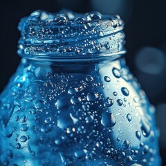 Poster - A close-up of water droplets on a chilled bottle of mineral water