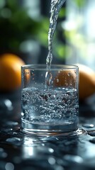 Poster - close-up water pouring clear glass