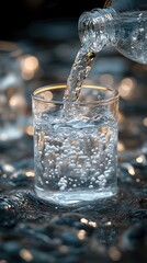 Poster - close-up water pouring clear glass