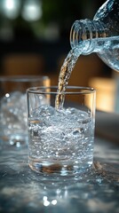 Poster - close-up water pouring clear glass