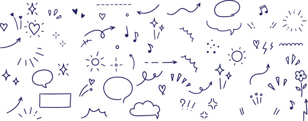 Doodle line sparkles and rays. Hand drawn explosion lines confetti, sun burst, decorative effect surprise elements. 