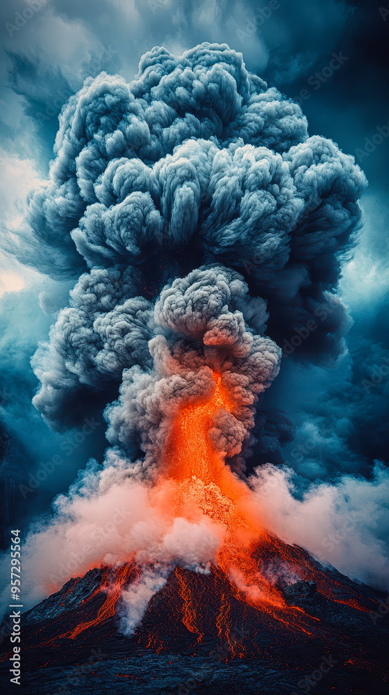 Epic Volcanic Eruption with Massive Ash Plume and Fiery Lava Flow ...