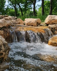 Poster - A natural spring with fresh water flowing over rocks