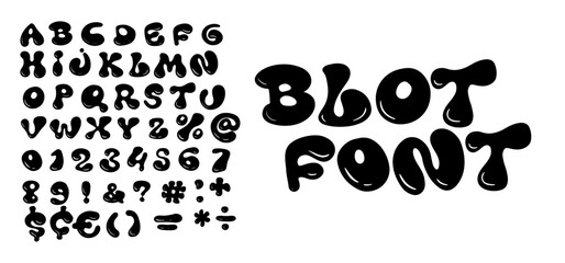 Fototapete - Blot font with bubble cartoon letters. Blob alphabet plasticine, spots art, childish game headline and logo. Playful bubbles letters, vector flat typographic design. Liquid type