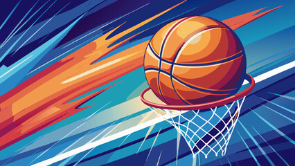 Wall Mural - A basketball glides through the air, swishing through the net in a perfect shot.