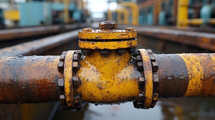 Old rusty industrial pipeline with a valve is waiting for repair