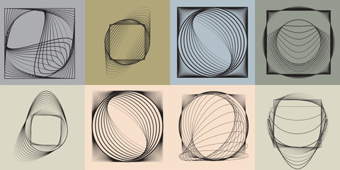 Poster - circle logo with lines.square unusual icon design .frame with vector stripes .