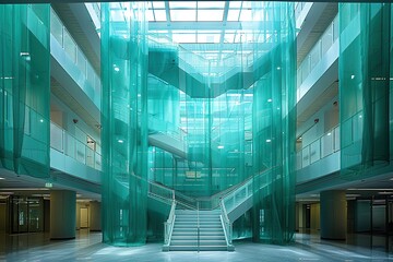 Wall Mural - A large, open building with a green canopy covering the stairs