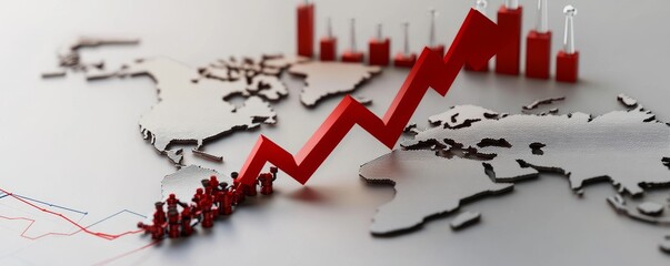 Poster - Global business growth concept with rising red arrow on world map