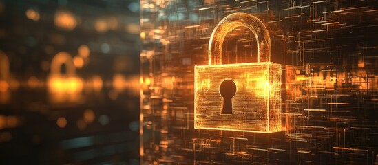 Poster - 2d illustration depicting a safety concept with a closed padlock set against a digital background