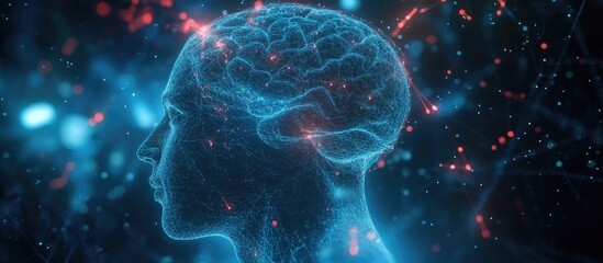 Poster - 2D illustration depicting contemplation featuring a brain background representing abstract concepts in artificial intelligence and technology
