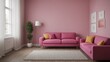 © Youniq - Pink living room interior design template.