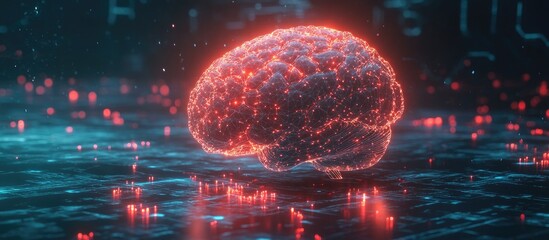 Poster - 2D illustration representing a thoughtful concept with an abstract brain design showcasing the theme of artificial intelligence and technology in a web background