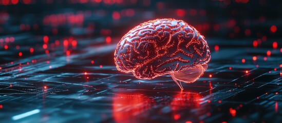 Poster - 2D illustration representing a thoughtful concept with an abstract brain design showcasing the theme of artificial intelligence and technology in a web background