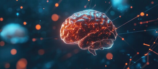 Poster - 2D illustration showcasing the concept of thought featuring an abstract representation of a brain and technology focused web design
